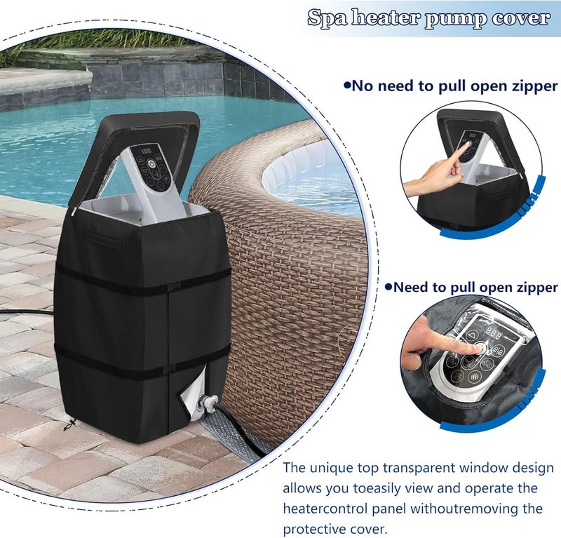 Hadisi Hot Tub Spa Heater Pump Cover with Transparent PVC Top Window and Zipper Opening,Heavy Duty Waterproof Dustproof Hot Tub Insulated Pump Cover for Multiple Brands (Black) - Image 5